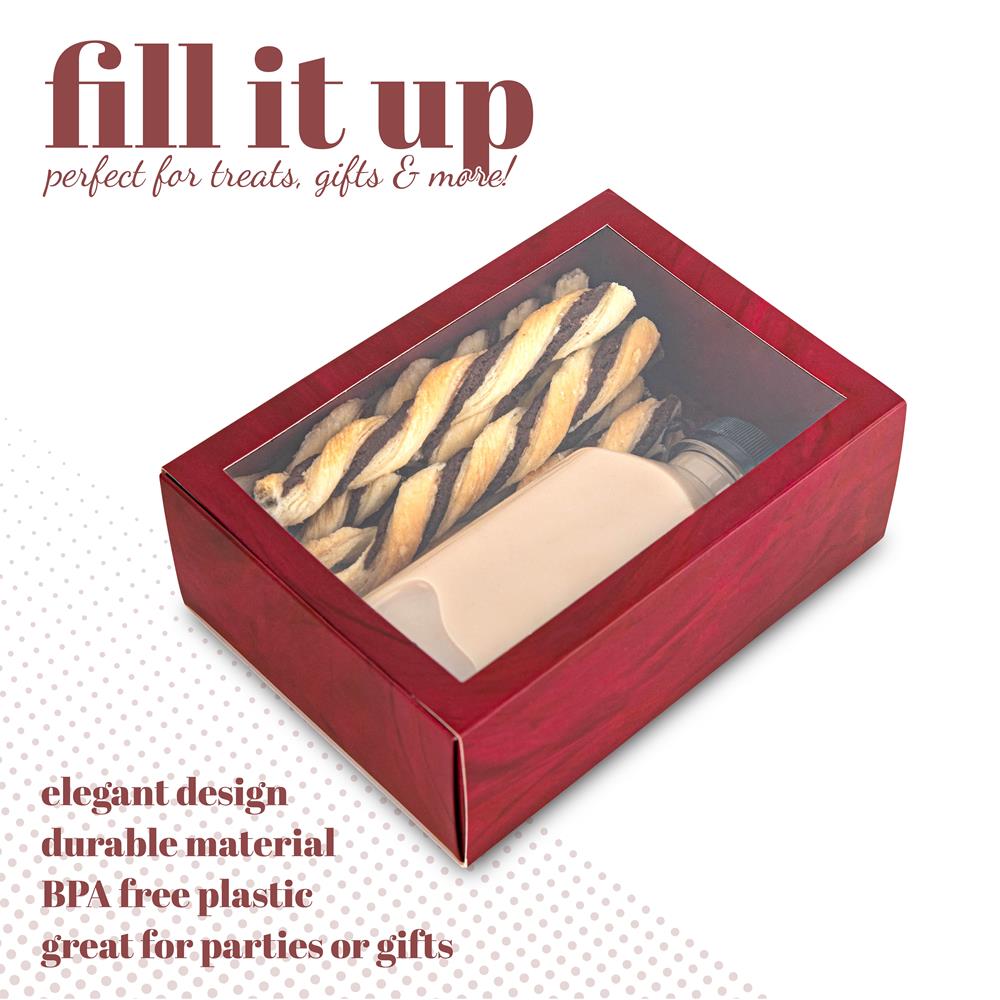 Clear Window Gift Boxes Rectangle Burgundy 7.5" X 5" X 2.5" 6 Pack